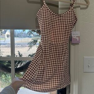NWT JoyLab Brown Checkered Mini Dress